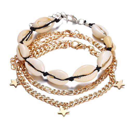 Lot De 3 Bracelets De Cheville En Alliage Pour Femmes, Pendentif Etoile Et Coquillage, Chaine De Cheville, Bijoux Decoratifs