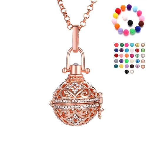 Collier D'aromatherapie En Cuivre Avec Pendentif En Strass Pour Femmes Enceintes (Or Rose)
