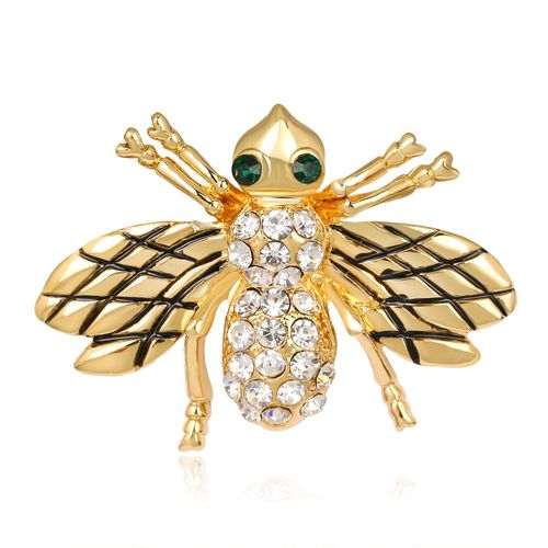 Broche En Alliage Tendance En Forme D'abeille Pour Femme, Avec Strass Decoratifs, Accessoire De Bijouterie