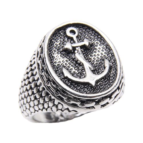 Bague Large En Alliage A Motif D'ancre Ronde Geometrique (20 Mm)