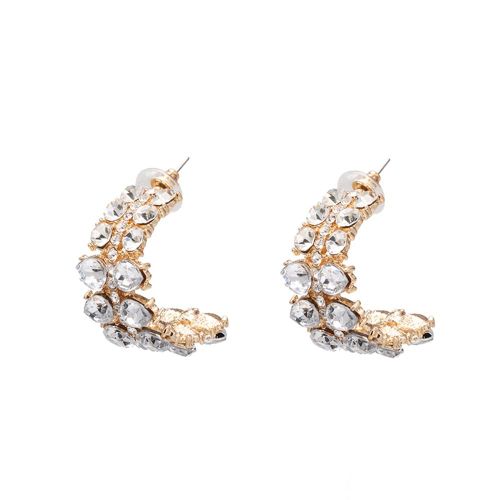Boucles D'oreilles Vintage En Forme De C Pour Femme, Elegantes, Avec Strass (Blanc)