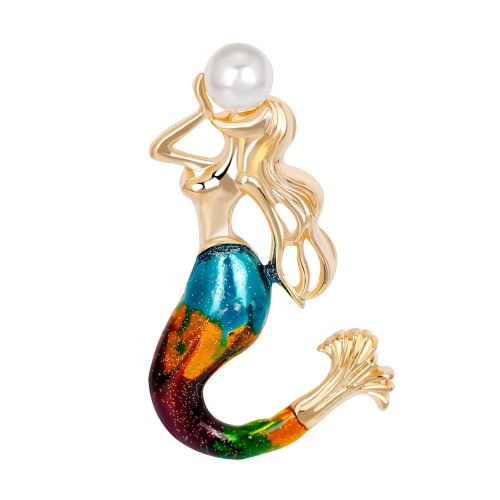 Broche En Forme De Sirene Pour Femme, Accessoire De Bijouterie En Alliage Avec Perles