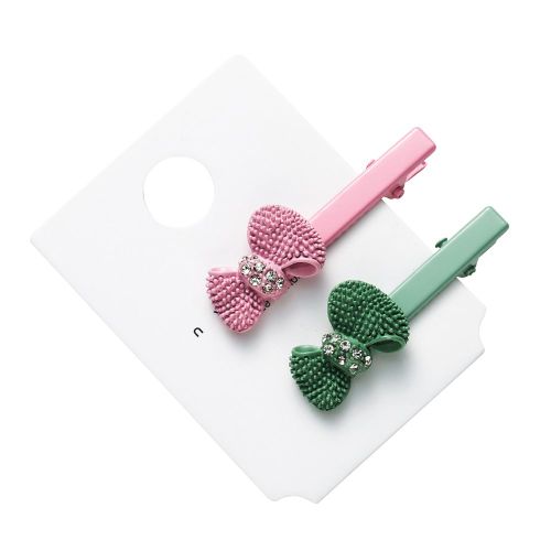 Pince A Cheveux En Forme De Noud Papillon Pour Femme Et Fille, Accessoire Artisanal (Rose Et Vert)