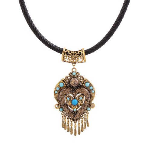 Collier De Style Ethnique Retro Avec Pendentif Court Et Chaine De Pull (Dore)