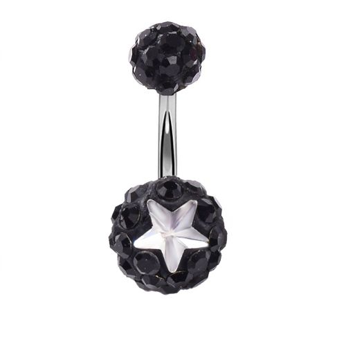 1 Piercing De Nombril Rond En Ceramique Souple Avec Strass (Noir)