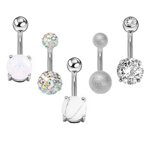 Ensemble De Piercings De Nombril En Acier Inoxydable Et Zircon (5 Pieces En Argent)