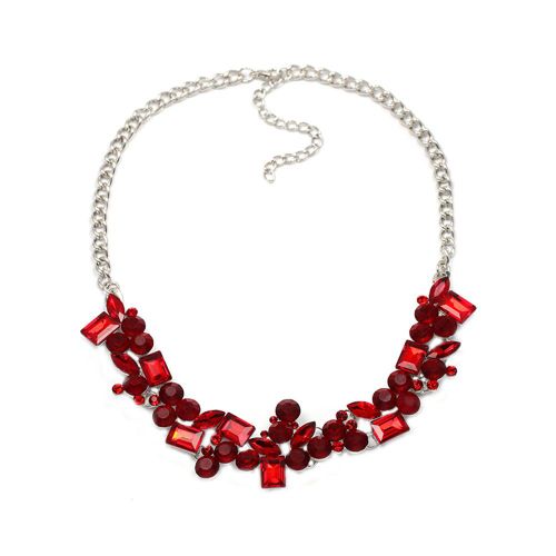 Collier Avec Pendentif En Alliage De Diamants Pour Femme, Style Vintage (Rouge Et Argent)