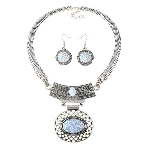 Collier Court Ovale Ajoure A La Personnalite Retro (Argent Ancien Blanc)