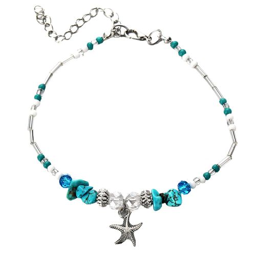 Ensemble De Bracelets De Cheville Et Chaine, Pendentif Etoile De Mer, Perle Turquoise, Bijoux Retro Tendance