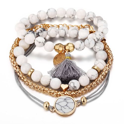Lot De 4 Bracelets Simples Avec Pendentif En Forme De Cour Et Pompons, Chaine En Alliage, Bijoux A Offrir
