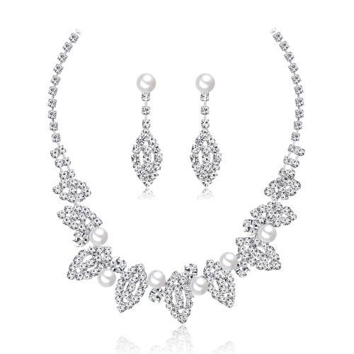 Ensemble De Boucles D'oreilles Et Collier En Strass Pour Femme, Elegant Et Tendance, Bijoux De Decoration Pour Mariage