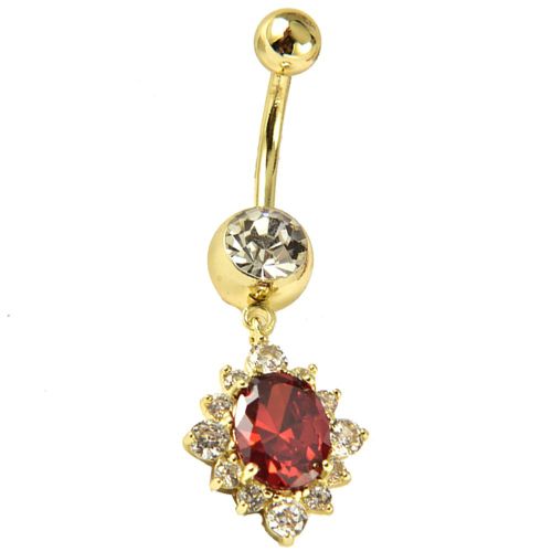 Anneau De Nombril En Zircon A La Mode Avec Pendentif En Strass (Rouge)