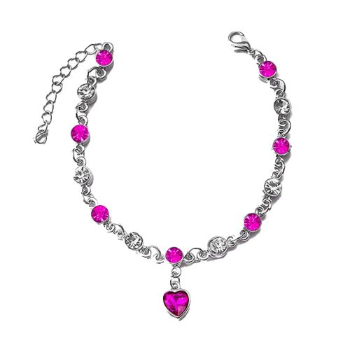 Bracelet A Pendentif En Forme De Cour En Alliage Pour Femme, Accessoire De Bijouterie A Strass (Rose Rouge)