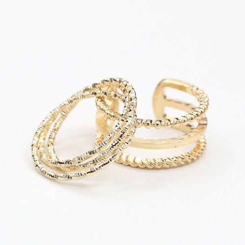Lot De 2 Bagues En Alliage Multicouches A La Mode, Ouvertes, Bijoux Decoratifs (Dore)