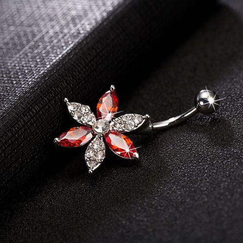 Piercing De Nombril En Zircon Brillant, Decoration Florale Tendance, Accessoire De Piercing Corporel (Rouge)