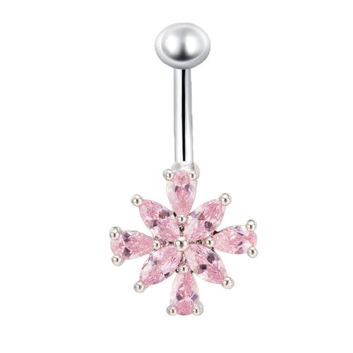 Piercing De Nombril En Acier Inoxydable Avec Fleur En Zircon (Rose)