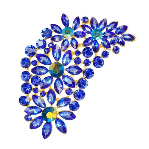 Broche Plume Pour Femme, Magnifique Accessoire De Bijouterie (Bleu Saphir)
