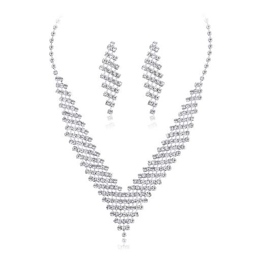 Ca313-A Kit De Boucles D'oreilles Et Collier En Cuivre Et Strass Pour Mariee, Simple Et Personnalise