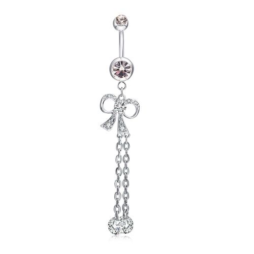 Piercing De Nombril Tendance Pour Femme Et Fille, Avec Noud Papillon Et Pompons En Zircon (Argent)