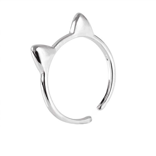 Bague Ouverte Reglable En Forme D'oreilles De Chat Brillantes, Accessoire De Bijoux En Alliage Pour Couple