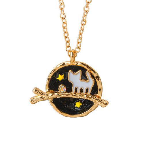 Collier Long En Alliage Avec Pendentif Geometrique Pour Femme, Motif Chat, Accessoire De Bijouterie (Noir)