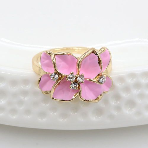 Bague Elegante En Alliage Avec Strass Et Motif Floral De Gardenia Pour Femme (Rose)