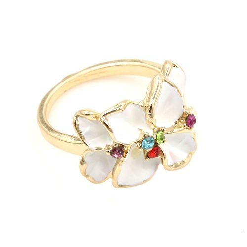 Bague Elegante En Alliage Avec Strass Pour Femme, Motif Floral De Gardenia (Blanc)