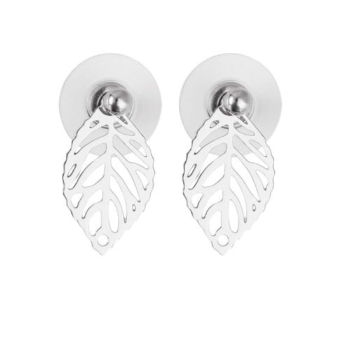 Boucles D'oreilles Simples Et Elegantes En Forme De Feuille Creuse Pour Femme (Argent)