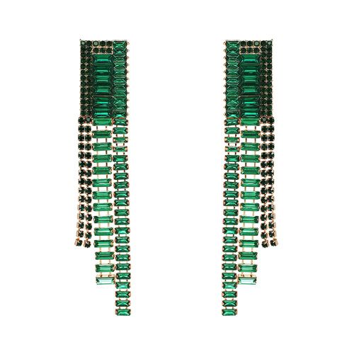 Boucles D'oreilles Longues A Pendentif En Strass, Clous D'oreilles Elegants Pour Femmes, Bijoux De Decoration (Vert)