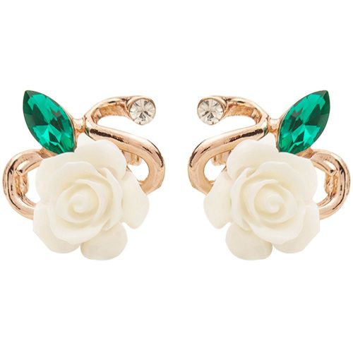 Boucles D'oreilles Pendantes En Forme De Fleur De Rose Pour Femme, Accessoire De Decoration Simple Et Tendance (Blanc)