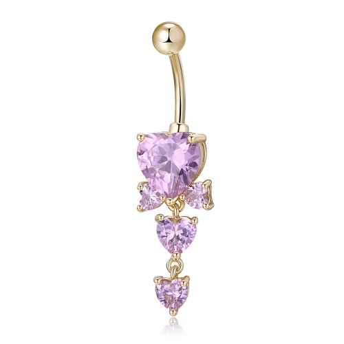 Piercing De Nombril En Acier Chirurgical Avec Cour Et Strass (Or Et Rose)