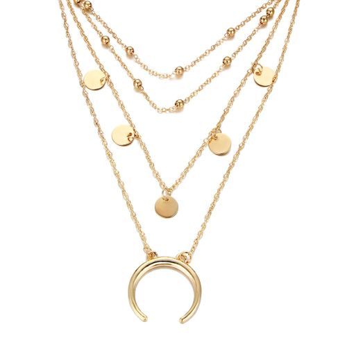 Collier Pendentif Rond A La Mode, Nouveau Style, Ornements De Clavicule Pour Femme (Or)