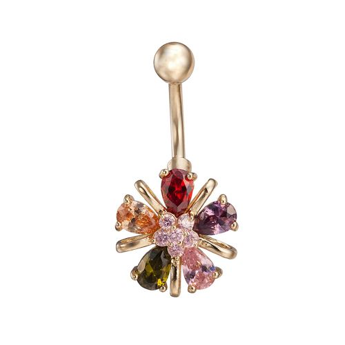 Piercing De Nombril En Acier Chirurgical Avec Fleur Et Strass (Colore)