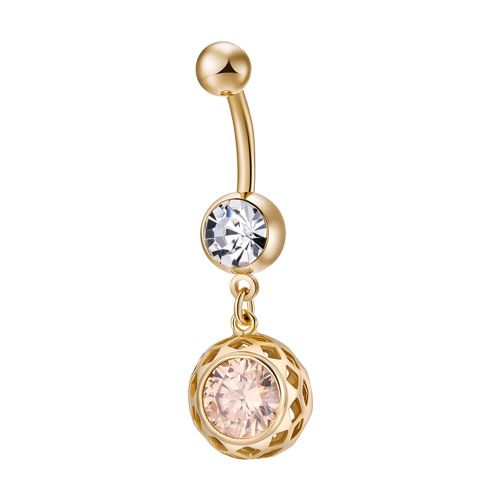 Piercing Nombril En Zircon Pour Femme, Bijou De Corps, Cadeau (Champagne Dore)