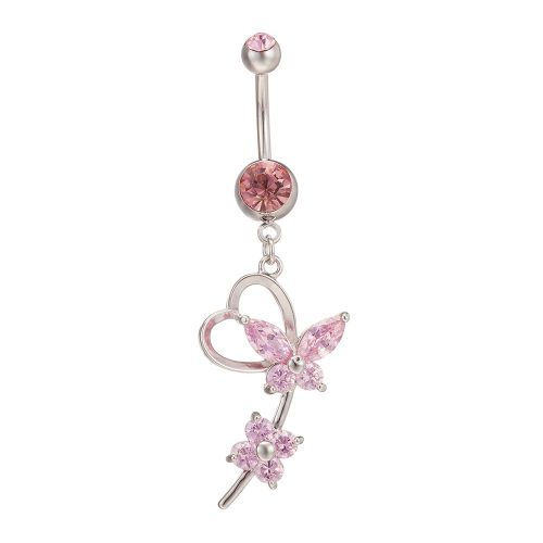 Piercing De Nombril Papillon Tendance En Acier Inoxydable, Bijou Rose
