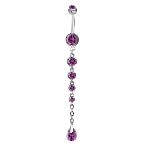Piercing De Nombril En Acier Inoxydable Medical Avec Zircon Tendance (Metal Argente Et Zircon Violet)