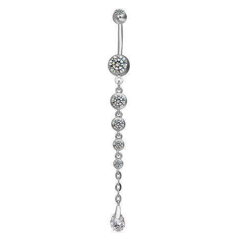 Piercing De Nombril En Acier Inoxydable Medical Avec Zircon Tendance (Metal Argente Et Zircon Blanc)