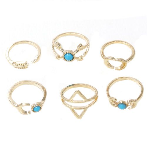 Lot De 6 Bagues Elegantes En Alliage De Style Retro Pour Femmes, Accessoires De Bijoux Geometriques (Or)