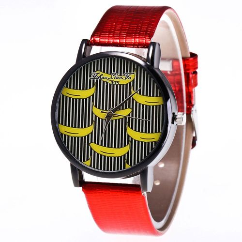 Montre A Quartz Zhoulianfa Avec Bracelet En Cuir Synthetique Et Cadran En Peau De Banane Pour Couple (Rouge)