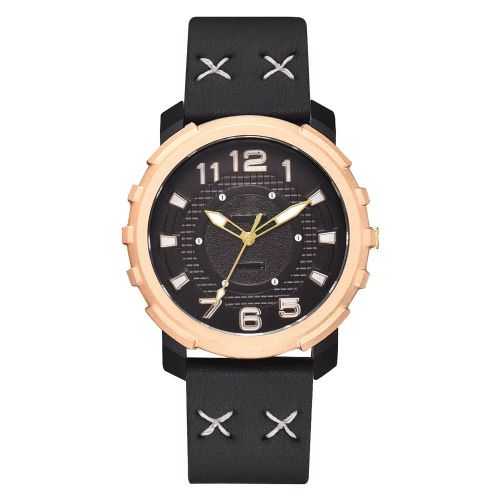 Montre A Quartz Pour Homme, Bracelet En Cuir Synthetique, Grand Cadran Rond, Style Business (Noir)