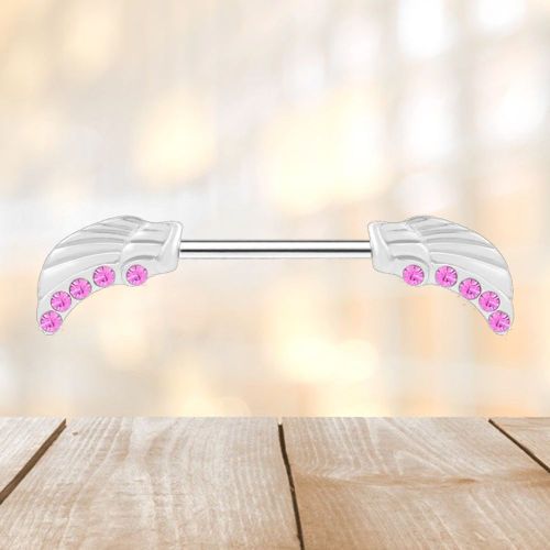 Piercing De Teton En Forme D'ailes Symetriques, Bijou De Corps Anti-Allergie Avec Strass (Rose)