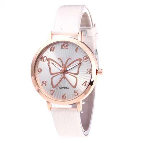 Montre-Bracelet A Quartz Zhoulianfa Pour Femme, Bracelet En Pu, Motif Papillon (Blanc)