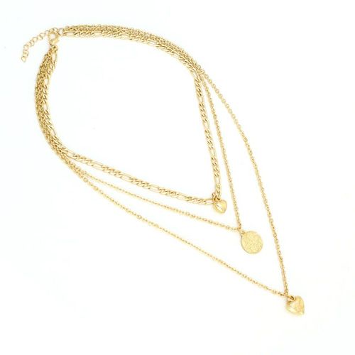 Collier Pendentif Rond En Forme De Cour A Trois Couches, Long Collier En Alliage, Bijoux Cadeau