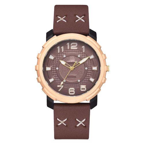 Montre A Quartz Pour Homme Avec Bracelet En Cuir Synthetique Et Grand Cadran Rond (Marron Fonce)