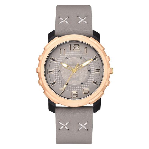 Montre A Quartz Pour Homme Avec Bracelet En Cuir Synthetique Et Grand Cadran Rond (Gris)