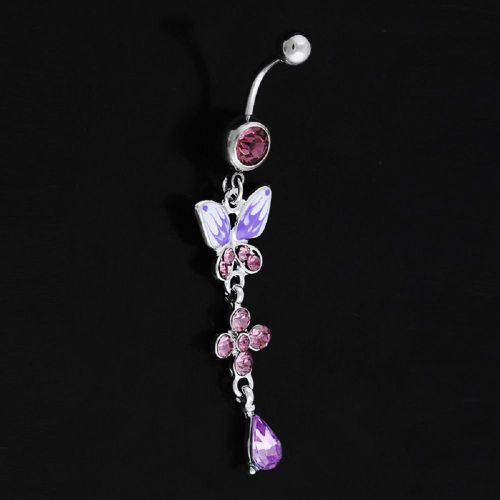 Piercing De Nombril En Acier Inoxydable Avec Papillon Electroplaque