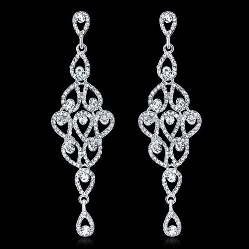 Boucles D'oreilles Longues Et Elegantes En Strass Pour Femmes