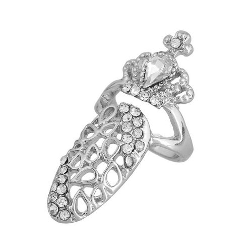 Bague Decorative En Alliage Avec Strass Brillants Pour Femme (Argent)