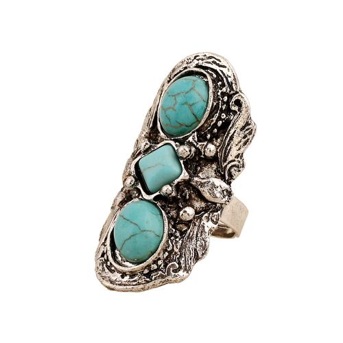 Bague Ouverte Reglable En Alliage De Style Vintage Avec Decoration Turquoise, Bijoux Cadeau