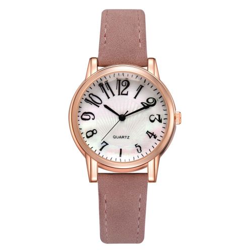 Montre A Quartz Numerique Classique Pour Femme, Cadran Rond, En Cuir Pu (Rose)